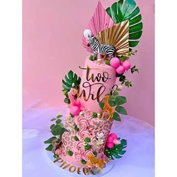 JeVenis Pink Jungle Animals Cake Decoration Pink Wild One Party Supplies Girl Jungle Safari Cake Decoration Two Wild Cake Topper Baby Shower Birthday Decoration
