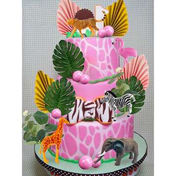 JeVenis Pink Jungle Animals Cake Decoration Pink Wild One Party Supplies Girl Jungle Safari Cake Decoration Two Wild Cake Topper Baby Shower Birthday Decoration