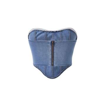Milumia Women's Hanky Hem Denim Tube Top Zipper Back Strapless Corset Crop Tops Light Blue Solid Small