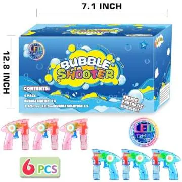 6 Pcs Bubble Gun Shooter LED Light up(no Batteries Needed), Wind up Operated Bubbles Blaster Blower with Bottle Solutions, Bubble Blowing Toy kit for Kid Boy and Girl Outdoor Summer Game Party Favor