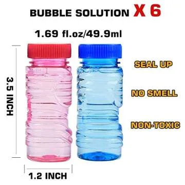 6 Pcs Bubble Gun Shooter LED Light up(no Batteries Needed), Wind up Operated Bubbles Blaster Blower with Bottle Solutions, Bubble Blowing Toy kit for Kid Boy and Girl Outdoor Summer Game Party Favor