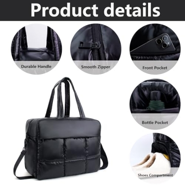ORAD Weekender Fluffy Bag Quilted Nylon Puffer Tote Bag Personal Item Bag for Airlines Overnight Bag Gym Bag