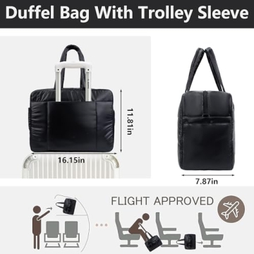 ORAD Weekender Fluffy Bag Quilted Nylon Puffer Tote Bag Personal Item Bag for Airlines Overnight Bag Gym Bag