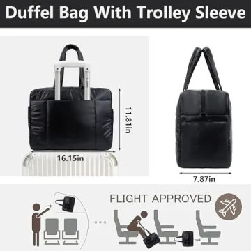 ORAD Weekender Fluffy Bag Quilted Nylon Puffer Tote Bag Personal Item Bag for Airlines Overnight Bag Gym Bag