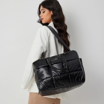 ORAD Weekender Fluffy Bag Quilted Nylon Puffer Tote Bag Personal Item Bag for Airlines Overnight Bag Gym Bag