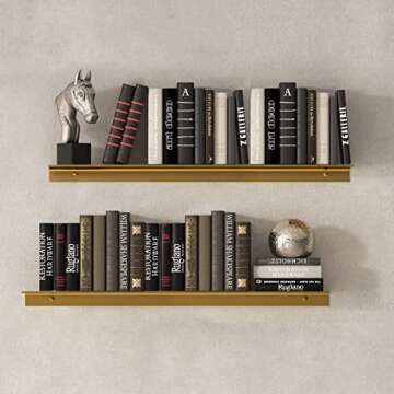 JYL HOME Modern Floating Shelf Wall Mounted Heavy Duty for Living Room Bedroom Bathroom, 23.6 Inch, Gold, 2 Pack