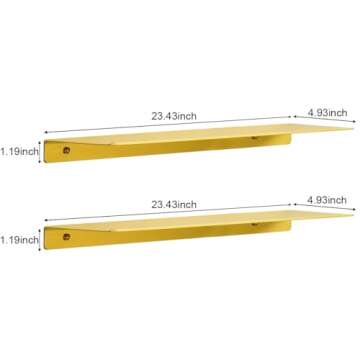 JYL HOME Modern Floating Shelf Wall Mounted Heavy Duty for Living Room Bedroom Bathroom, 23.6 Inch, Gold, 2 Pack