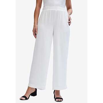Jessica London Women's Plus Size 2 Piece Pant Set Elastic Waist Pull-On Dress Pants Long Tunic Top - 16 W, White