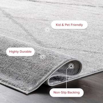 nuLOOM 5x8 Thigpen Contemporary Area Rug, Grey, Abstract Lines, Non-Slip Backing, Stain Resistant, For Bedroom, Dining Room, Living Room, Hallway, Office, Kitchen, Entryway