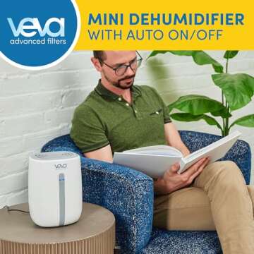 Veva Small Dehumidifiers for Home, Compact, Portable, Quiet Mini Dehumidifier for Bedroom, Basements, Bathroom, Garage, Closet, Dorm, Office for Humidity, Odor Control with Auto Shut-off 100 sqft