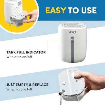 Veva Small Dehumidifiers for Home, Compact, Portable, Quiet Mini Dehumidifier for Bedroom, Basements, Bathroom, Garage, Closet, Dorm, Office for Humidity, Odor Control with Auto Shut-off 100 sqft