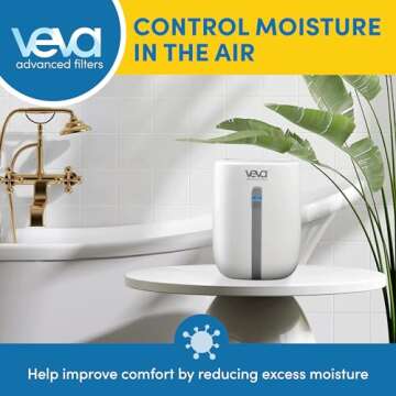 Veva Small Dehumidifiers for Home, Compact, Portable, Quiet Mini Dehumidifier for Bedroom, Basements, Bathroom, Garage, Closet, Dorm, Office for Humidity, Odor Control with Auto Shut-off 100 sqft