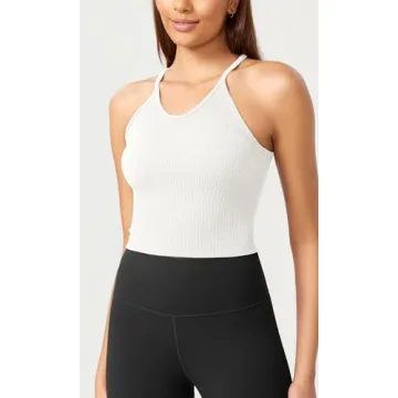 ODODOS Women's Seamless Rib-Knit Crop Tank Tops 3-Pack