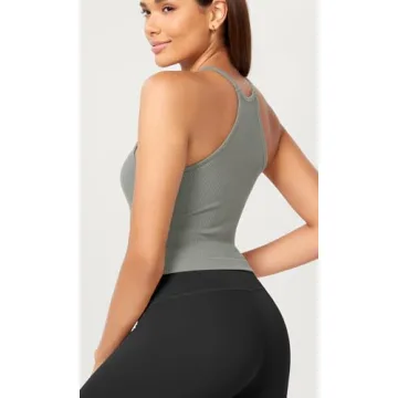 ODODOS Women's Seamless Rib-Knit Crop Tank Tops 3-Pack