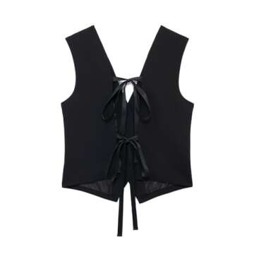 2024 Bow Sleeveless Vests for Women Black Button Tank Top Female Summer Backless Waistcoat Women Top Holiday Vest(Small)