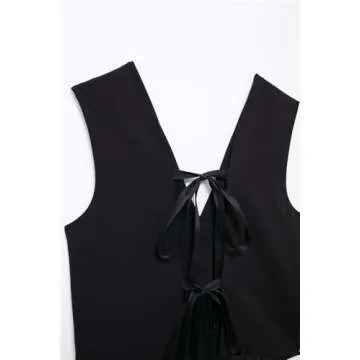 2024 Bow Sleeveless Vests for Women Black Button Tank Top Female Summer Backless Waistcoat Women Top Holiday Vest(Small)