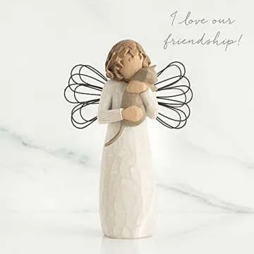 Willow Tree with affection Angel, I Love Our Friendship, Gift to Celebrate Loving Pets and Cat Lovers, Sculpted Hand-Painted Figurine