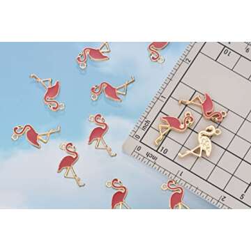 Pack of 80 Flamingo Enamel Charms Gold Plated Colored Pendants Hawaii Style Accessories for Necklace...