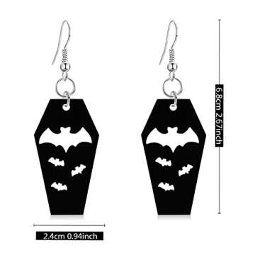 KVANU Unique Handmade Vintage Creative Black Cool Acrylic Bat Coffin Dangle Drop Earrings for Women ...