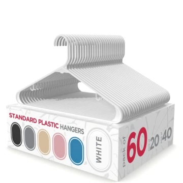 Sharpty Heavy Duty Plastic Clothes Hangers 60-Pack White