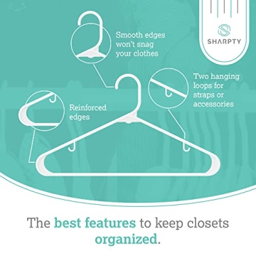 Sharpty Heavy Duty Plastic Clothes Hangers 60-Pack White