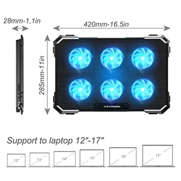 ICE COOREL Laptop Cooling Pad 6 Fans Adjustable Height