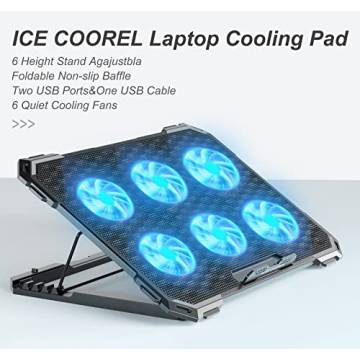 ICE COOREL Laptop Cooling Pad 6 Fans Adjustable Height