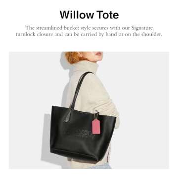 COACH Polished Pebble Leather Willow Tote, Black, One Size