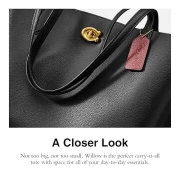 COACH Polished Pebble Leather Willow Tote, Black, One Size