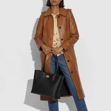 COACH Polished Pebble Leather Willow Tote, Black, One Size