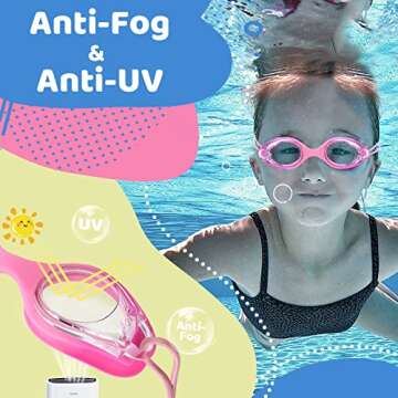 Vvinca Kids Swim Goggles with Bungee Strap No Leaking Anti Fog Toddler Goggles with Quick Adjust Ages 3-14