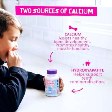 Jack N' Jill Tooth Sparkles - Tooth Cleaning Calcium Chews, Supports Teeth & Bone Development, Natural Flavors, with Xylitol, Vitamin D & Calcium, Sugar-Free - Natural Strawberry, 60 Tablets