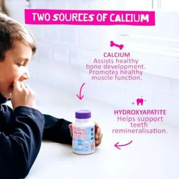 Jack N' Jill Tooth Sparkles - Tooth Cleaning Calcium Chews, Supports Teeth & Bone Development, Natural Flavors, with Xylitol, Vitamin D & Calcium, Sugar-Free - Natural Strawberry, 60 Tablets