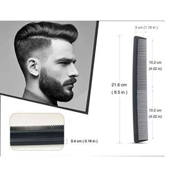 Professional Teasing Comb, Fine and Wide Tooth Hair Barber Comb, Black Carbon Fiber Cutting / Stylin...