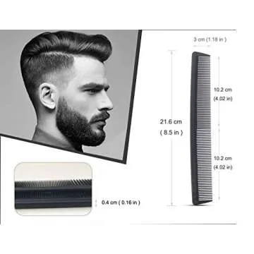 Professional Teasing Comb, Fine and Wide Tooth Hair Barber Comb, Black Carbon Fiber Cutting / Stylin...