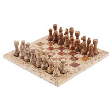 Handmade Red Coral Marble Chess Set for Adults 12 Inches