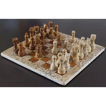 Handmade Red Coral Marble Chess Set for Adults 12 Inches