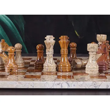 Handmade Red Coral Marble Chess Set for Adults 12 Inches