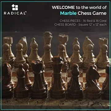 Handmade Red Coral Marble Chess Set for Adults 12 Inches