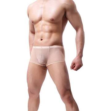 Naturemore Mens Sexy Low Rise Underwear Mesh Boxer Briefs, Skin Color, Large