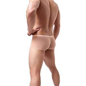Naturemore Mens Sexy Low Rise Underwear Mesh Boxer Briefs, Skin Color, Large