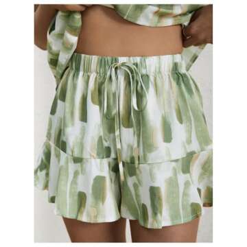 Milumia Women Summer Outfits 2 Piece Knot Back Halter Top and Wide Leg Shorts Sets White and Green X-Small