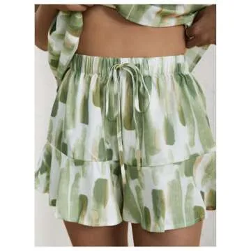 Milumia Women Summer Outfits 2 Piece Knot Back Halter Top and Wide Leg Shorts Sets White and Green X-Small