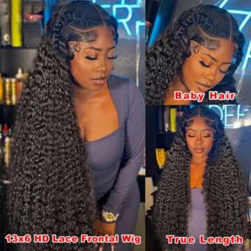 HINOEI 13x6 Water Wave Lace Front Wigs Human Hair Pre Plucked 180 Density HD Lace Frontal Wigs Human...