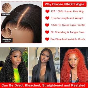 HINOEI 13x6 Water Wave Lace Front Wig - 100% Human Hair