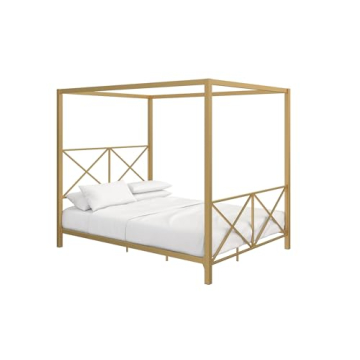 Sturdy Four-Poster Canopy Bed in Elegant Gold Finish