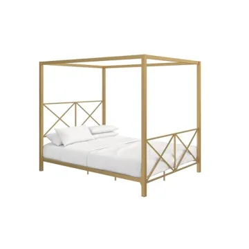 Sturdy Four-Poster Canopy Bed in Elegant Gold Finish