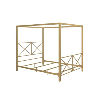 Sturdy Four-Poster Canopy Bed in Elegant Gold Finish
