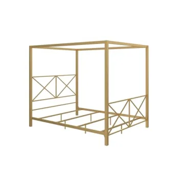 Sturdy Four-Poster Canopy Bed in Elegant Gold Finish
