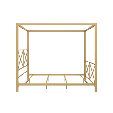 Sturdy Four-Poster Canopy Bed in Elegant Gold Finish